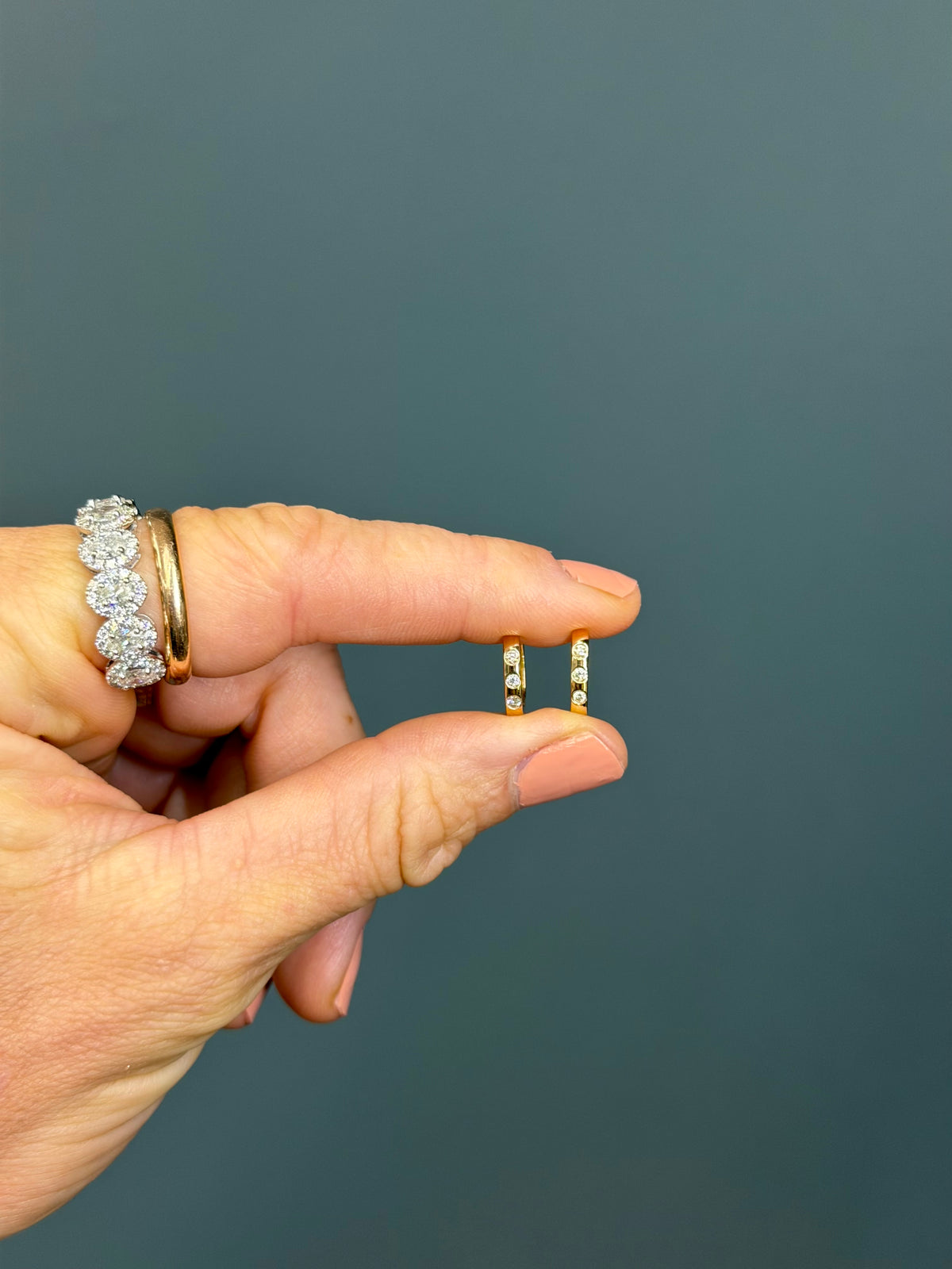 14k Yellow Gold Three-Stone Natural Diamond Huggie Hoop Earrings