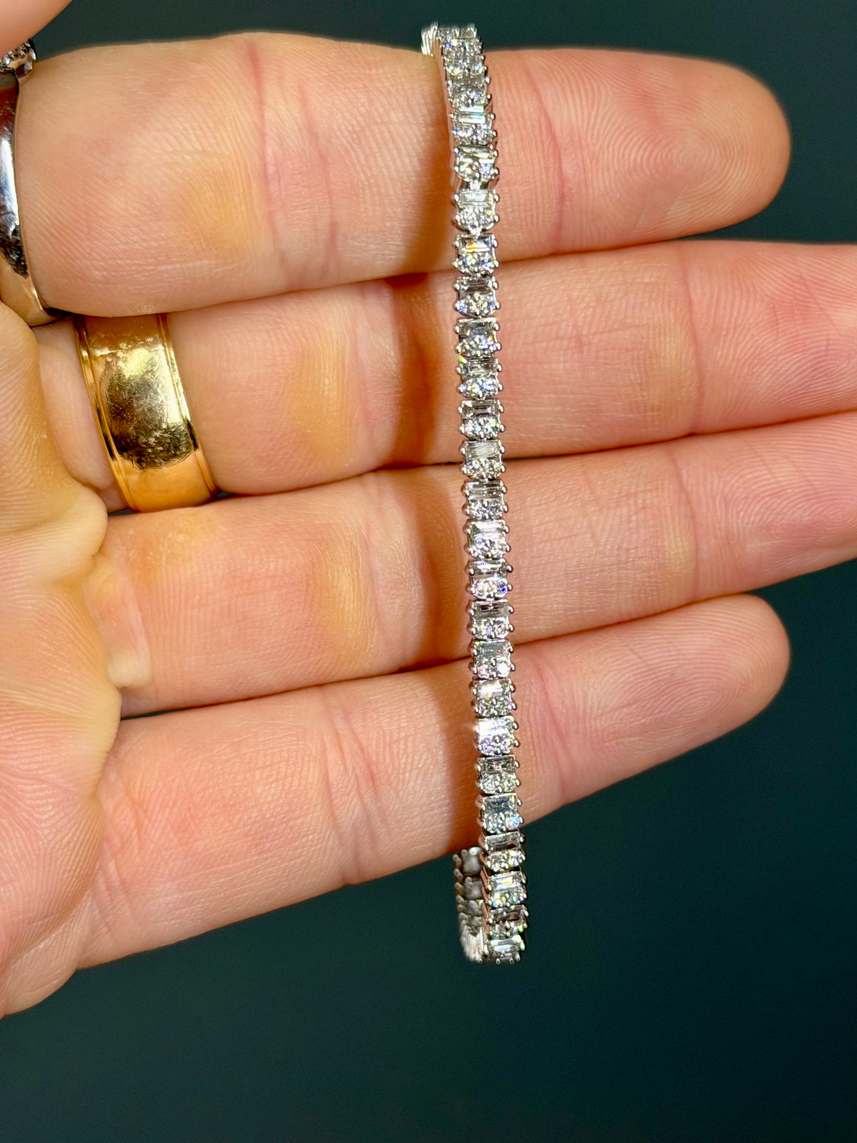 Baguette and Round-Cut Natural Diamond Tennis Bracelet 3 cttw 14k White Gold