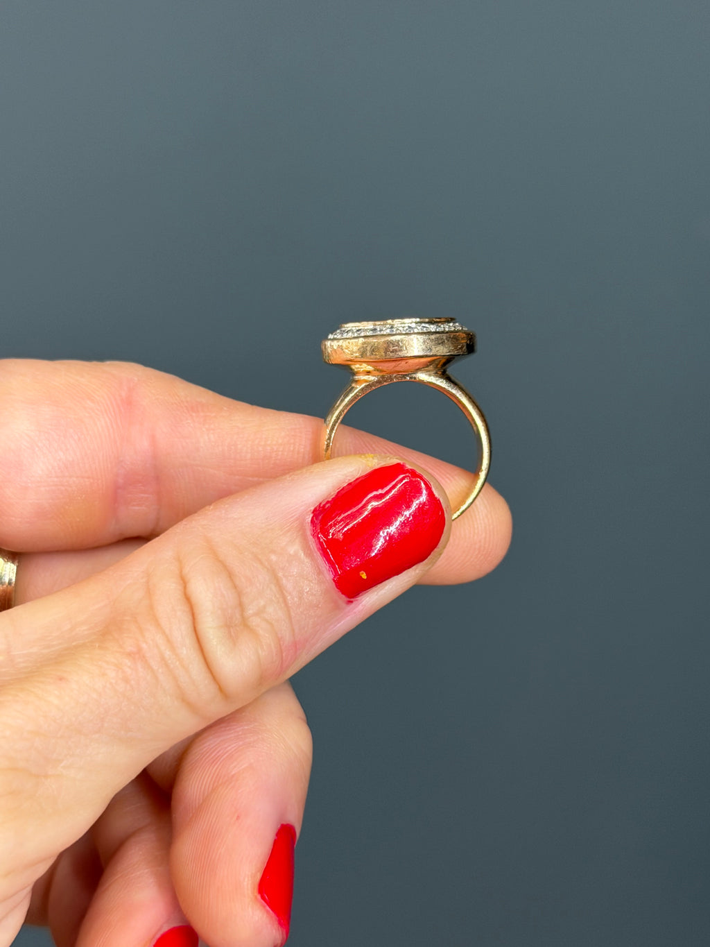 Dos Pesos 22k Coin Ring 14k Diamond Halo Bezel