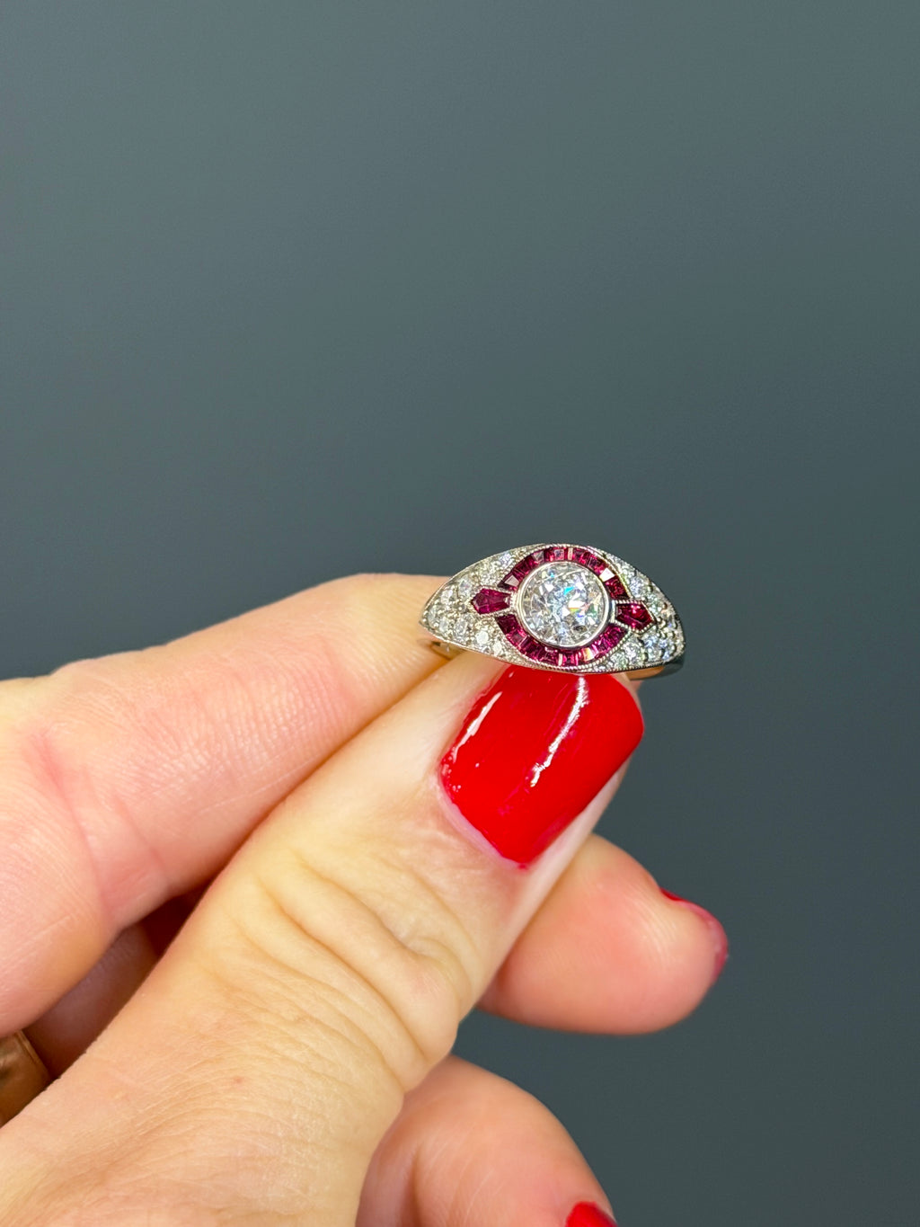 Vintage Inspired Natural Ruby & Diamond Ring 3/4 cttw 14k White Gold