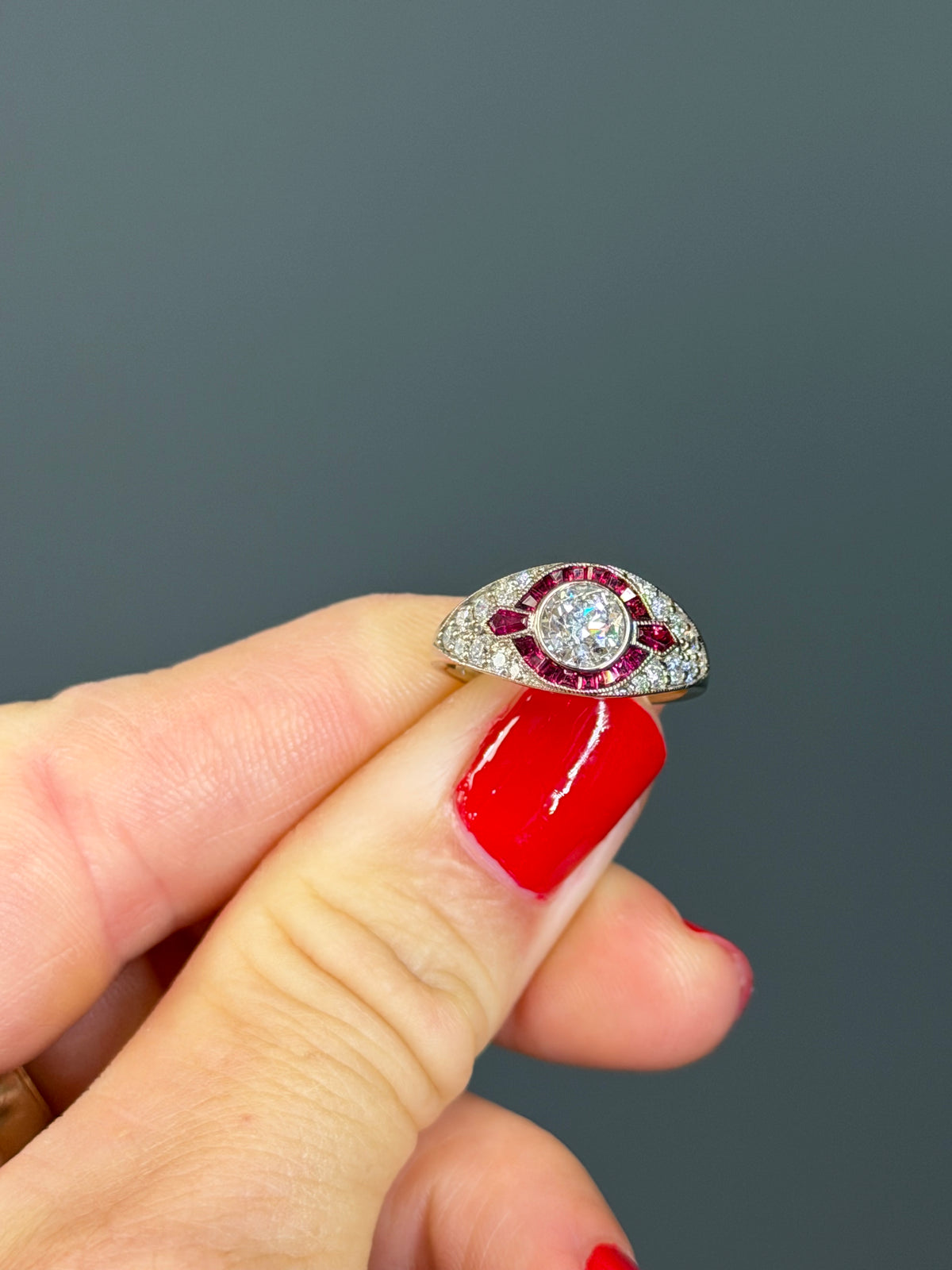 Vintage Inspired Natural Ruby & Diamond Ring 3/4 cttw 14k White Gold