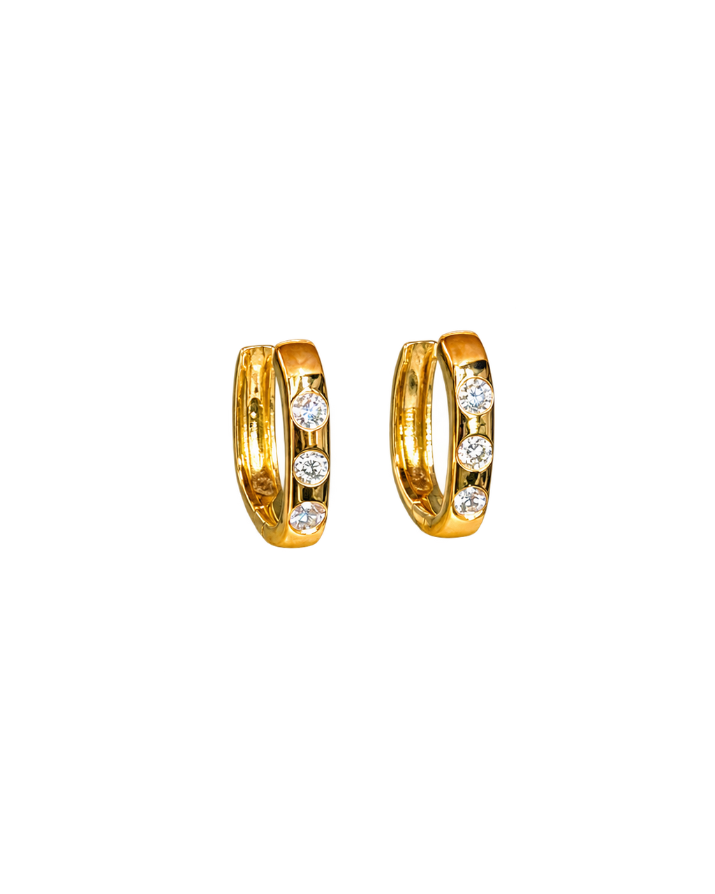 Three-Stone Natural Diamond Hoops 14k Yellow Gold