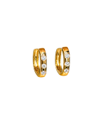 Three-Stone Natural Diamond Hoops 14k Yellow Gold