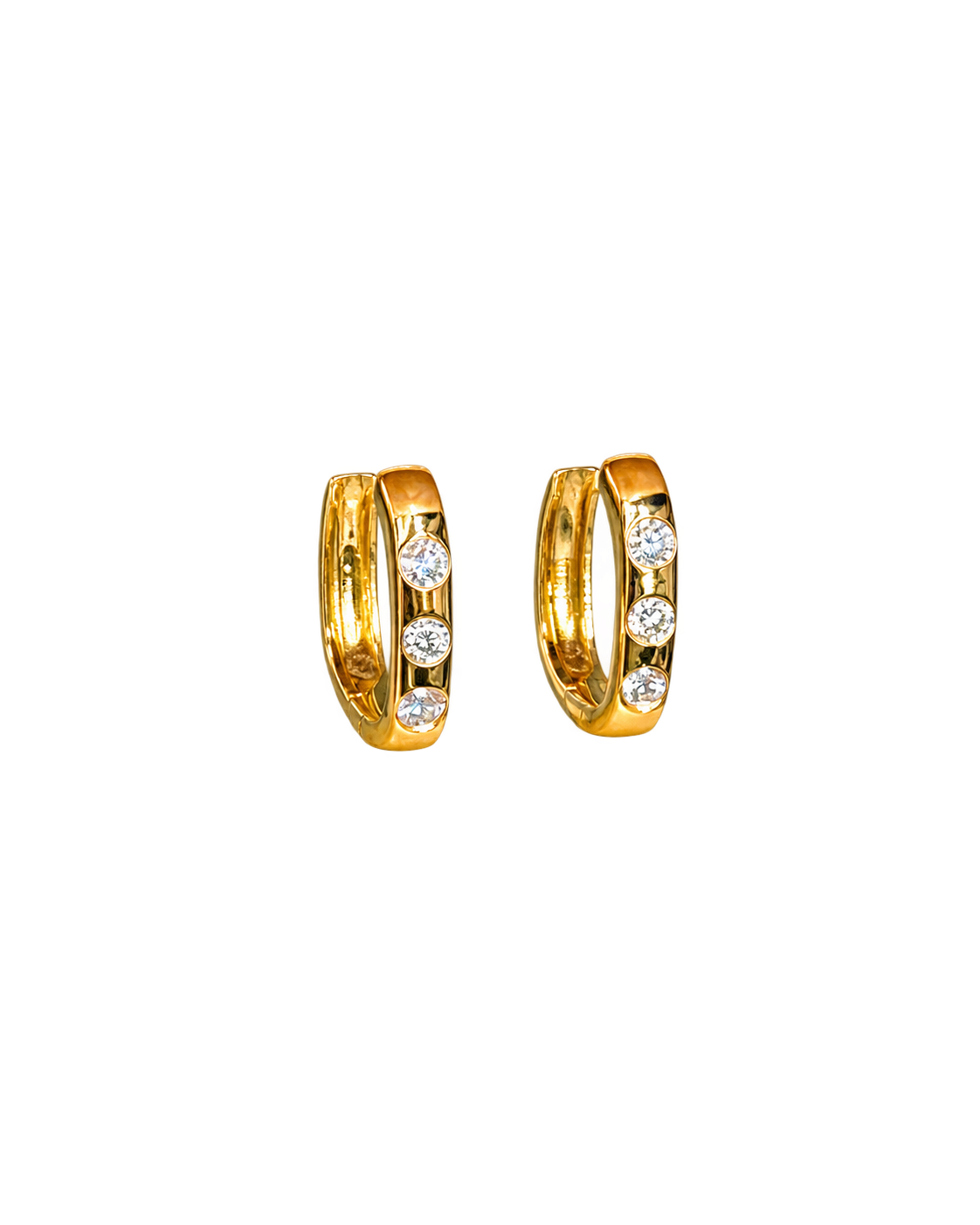 Three-Stone Natural Diamond Hoops 14k Yellow Gold