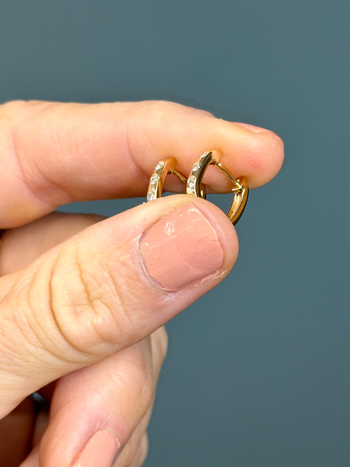 Three-Stone Natural Diamond Hoops 14k Yellow Gold