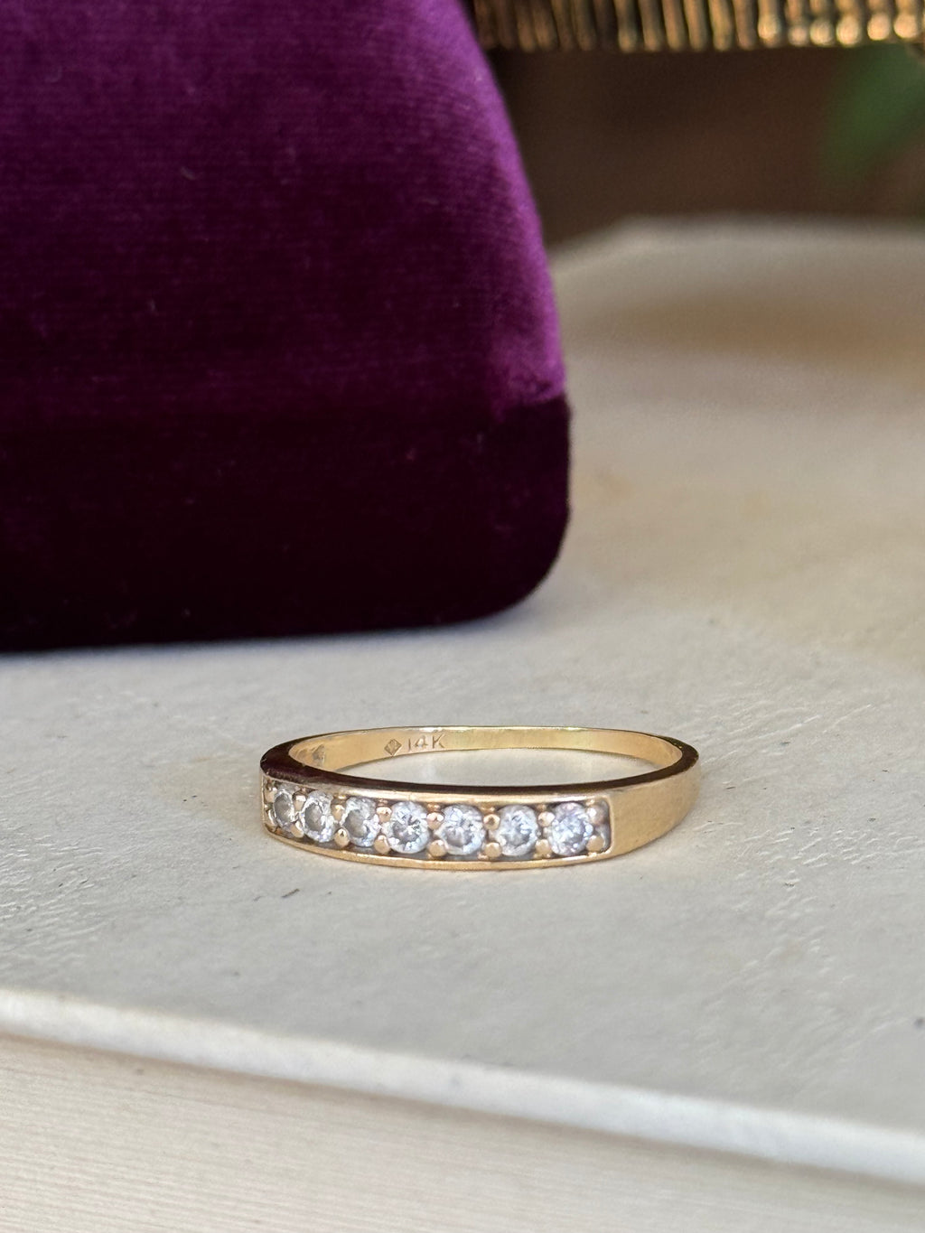 Vintage 14k Yellow Gold & Diamond Half-Eternity Stacking Band