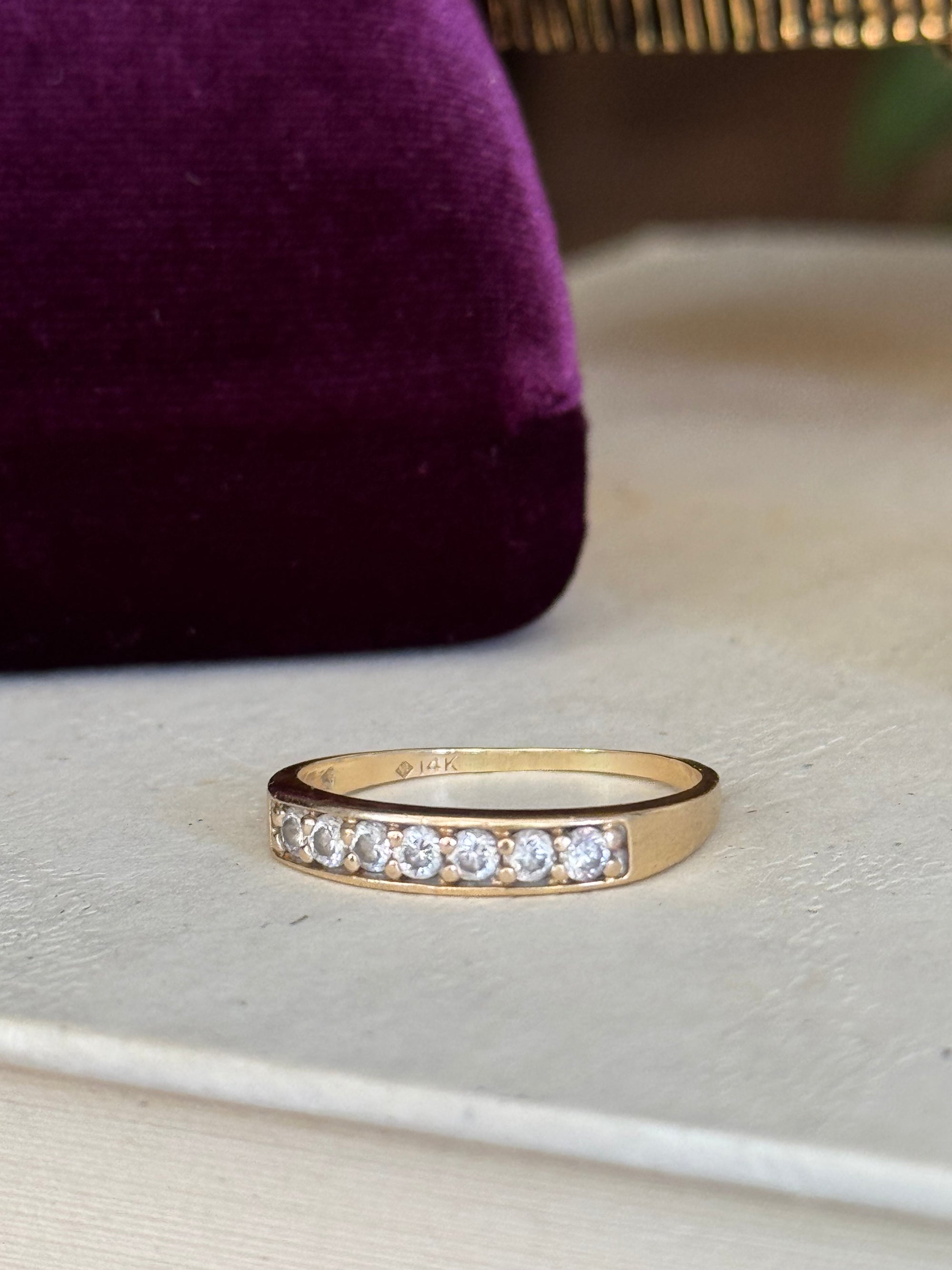 Vintage 14k Yellow Gold & Diamond Half-Eternity Stacking Band