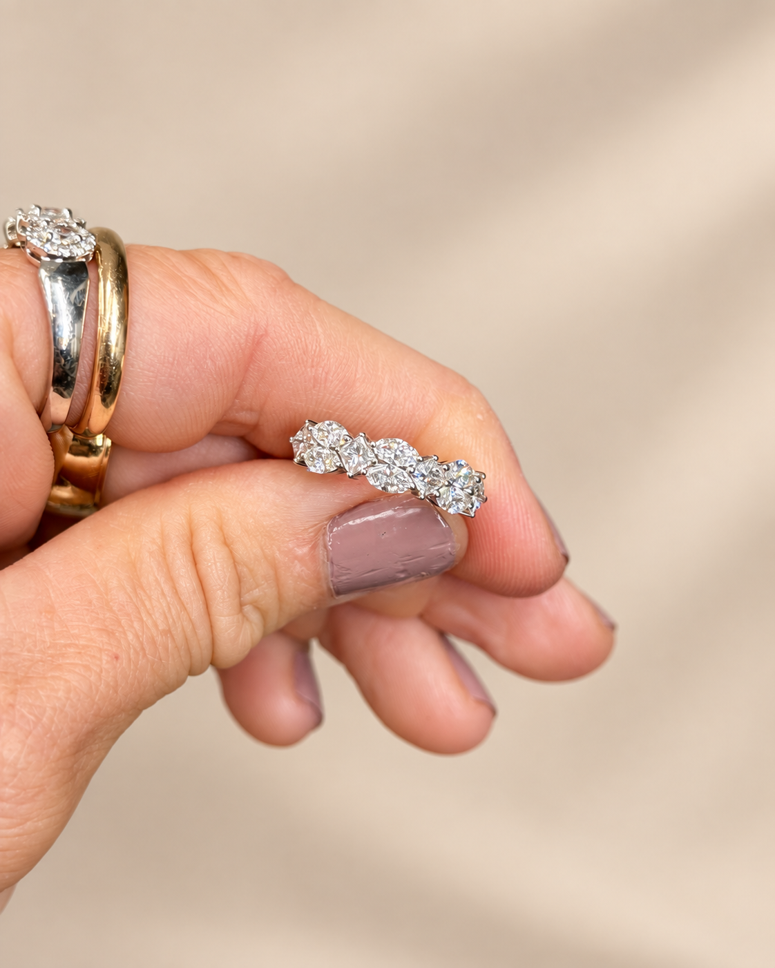 18k White Gold Half Eternity Natural Diamond Multi-Cuts Ring