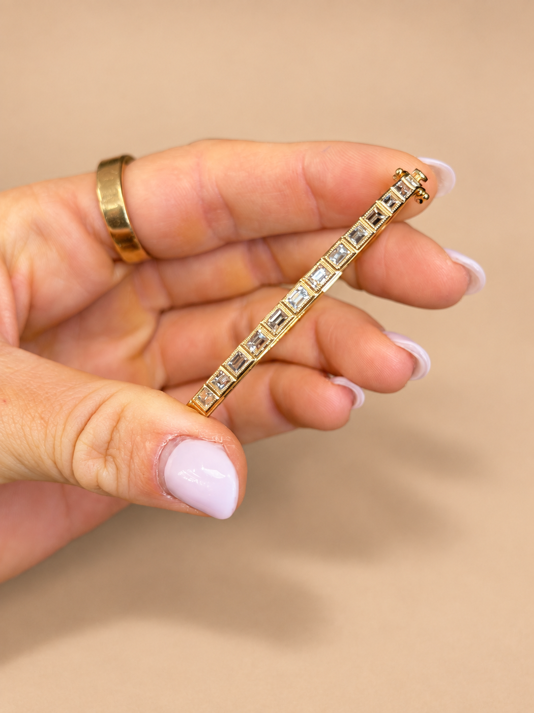 14k Yellow Gold Emerald Cut Natural Diamond Bangle Bracelet