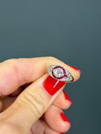 Vintage Inspired Natural Ruby & Diamond Ring 3/4 cttw 14k White Gold