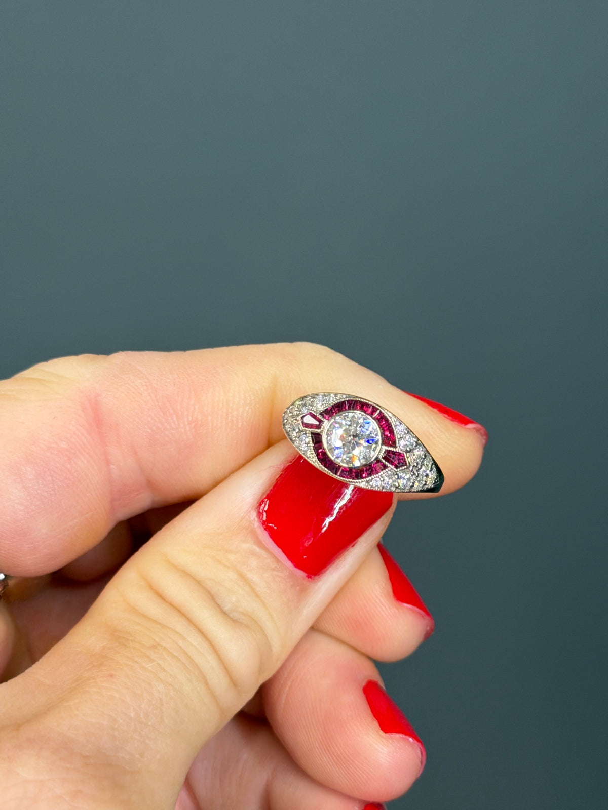 Vintage Inspired Natural Ruby & Diamond Ring 3/4 cttw 14k White Gold