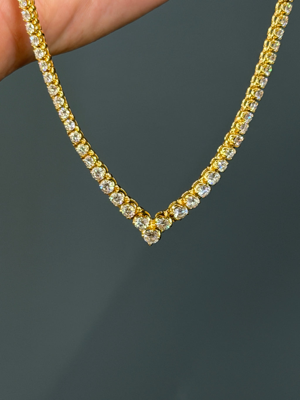 Vintage 18k Yellow Gold Riviera Natural Diamond Tennis Necklace