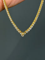 Vintage 18k Yellow Gold Riviera Natural Diamond Tennis Necklace