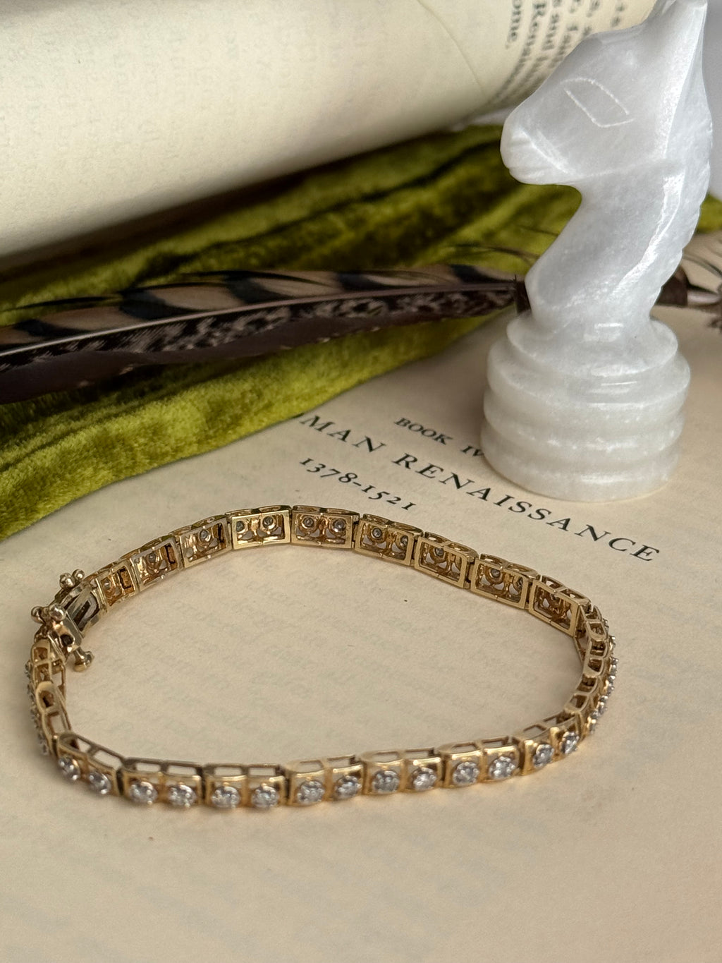 Vintage 10k & Natural Diamond Tennis Bracelet