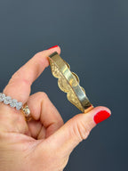 Vintage Natural Diamond and Blue Enamel Hinge Bangle 14k Yellow Gols