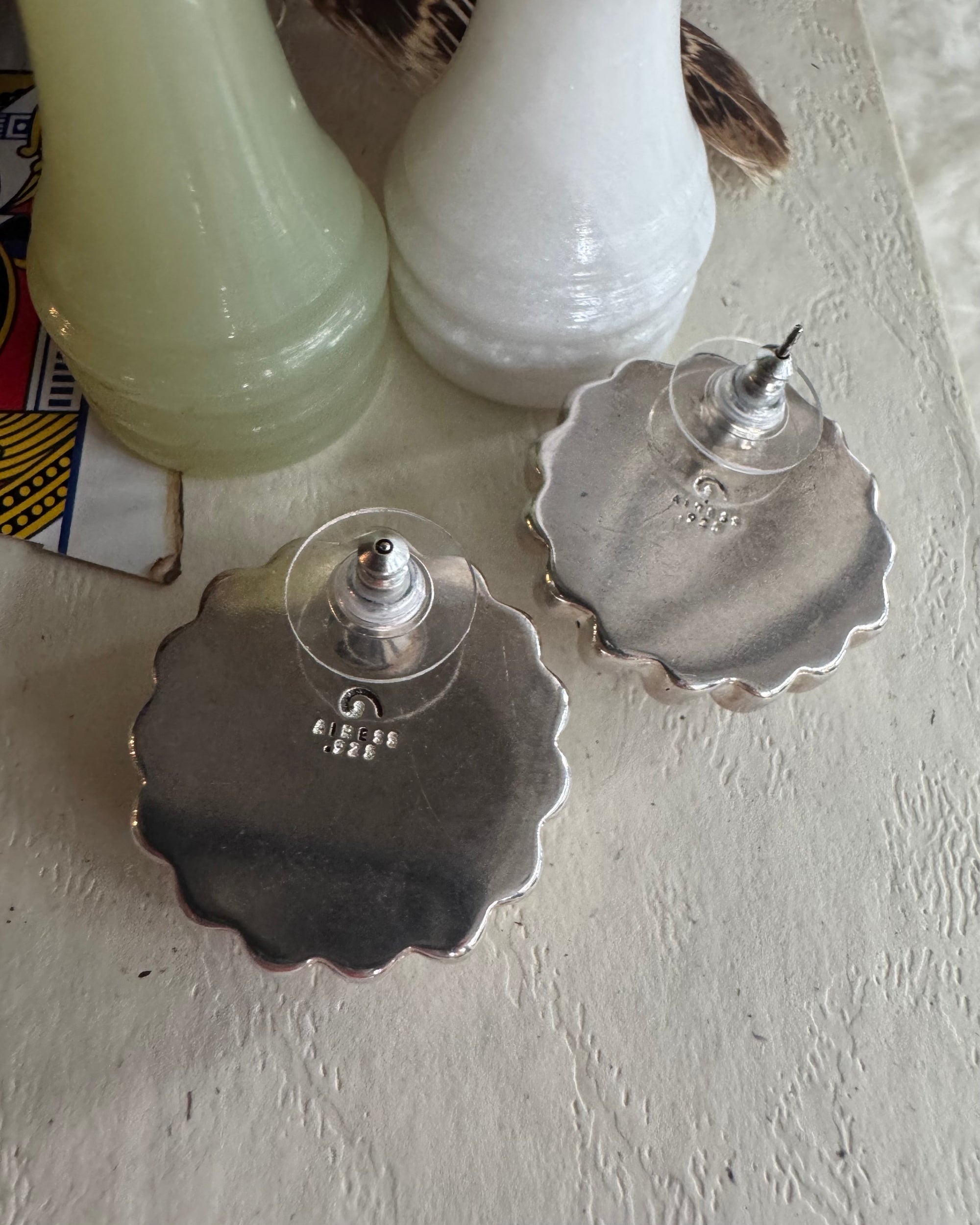 Vintage 925 Sterling Silver Beaded Dome Earrings