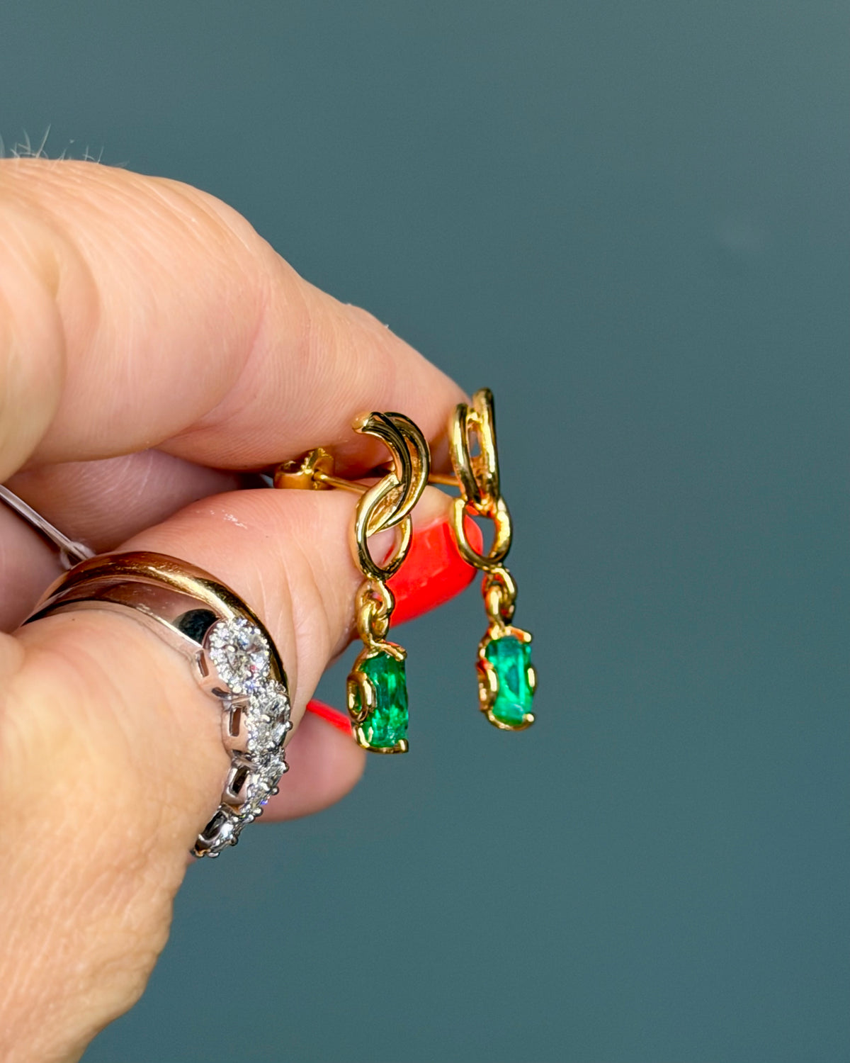 Natural Mined Colombian Emerald Drop Earrings 18k Yellow Gold