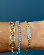 14k Yellow Gold Braided Bangle Natural Diamond Pave Bar