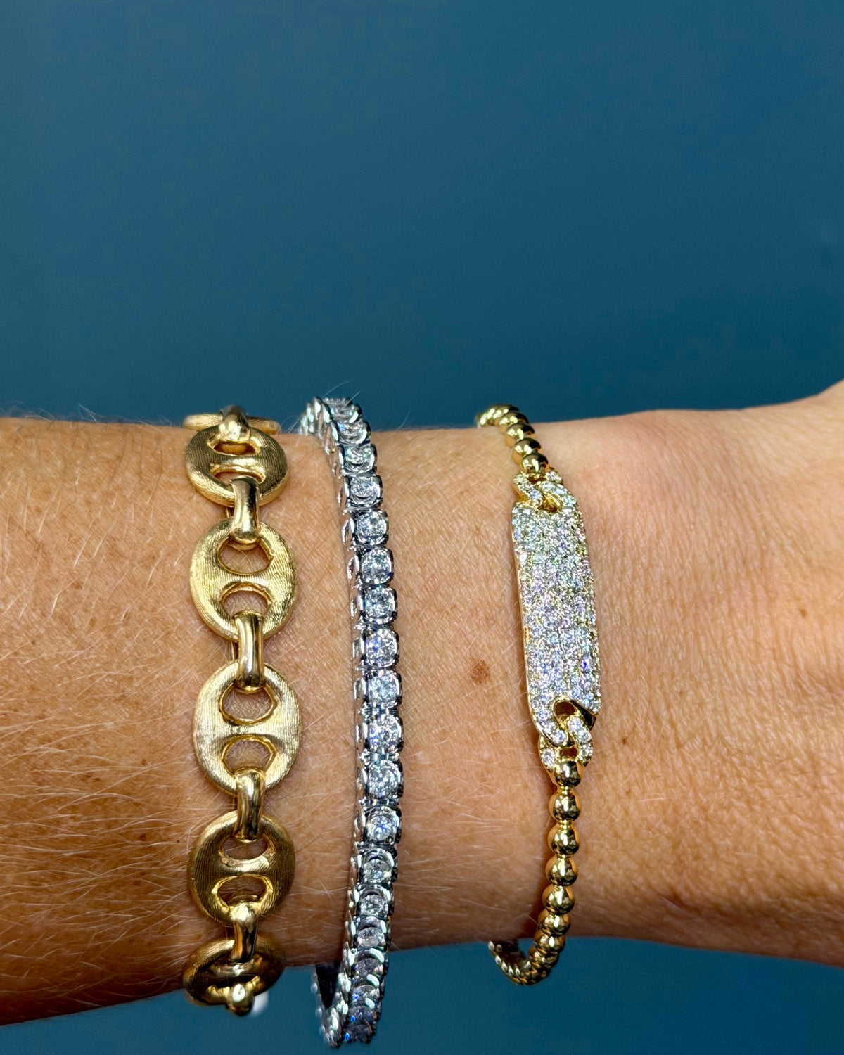 14k Yellow Gold Braided Bangle Natural Diamond Pave Bar
