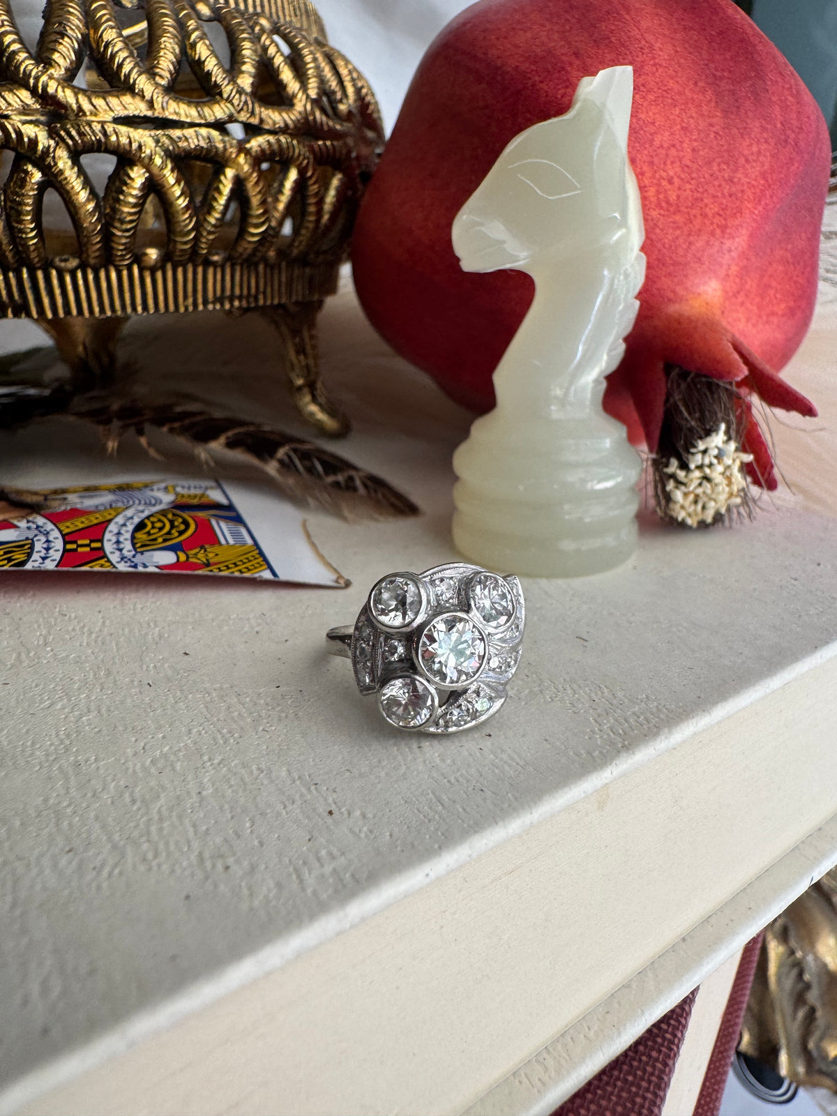 Antique 14k White Gold & Old Mine Cut Diamond Ring