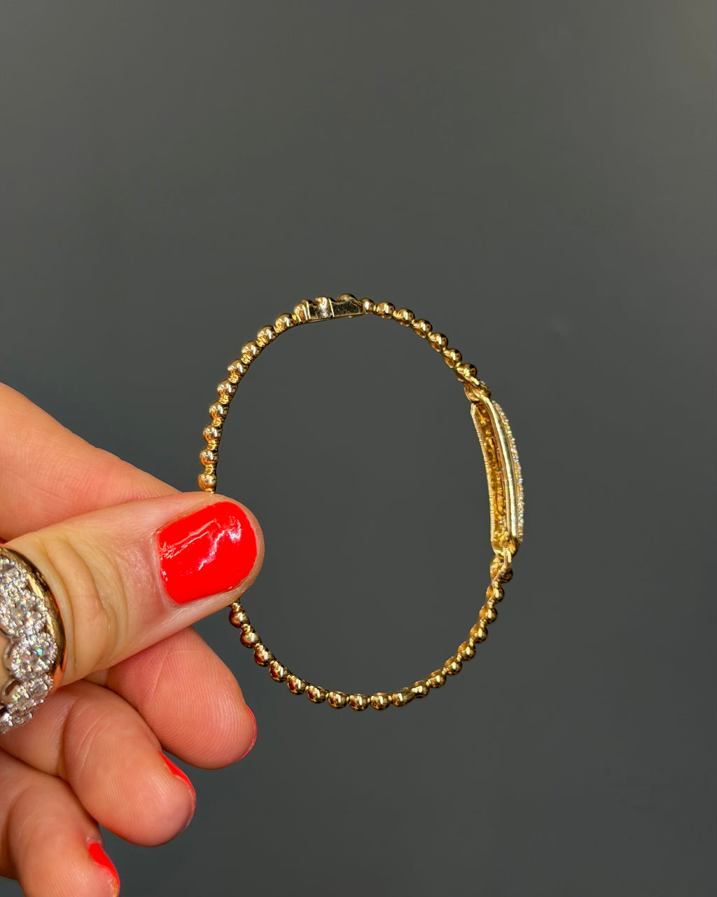 14k Yellow Gold Braided Bangle Natural Diamond Pave Bar