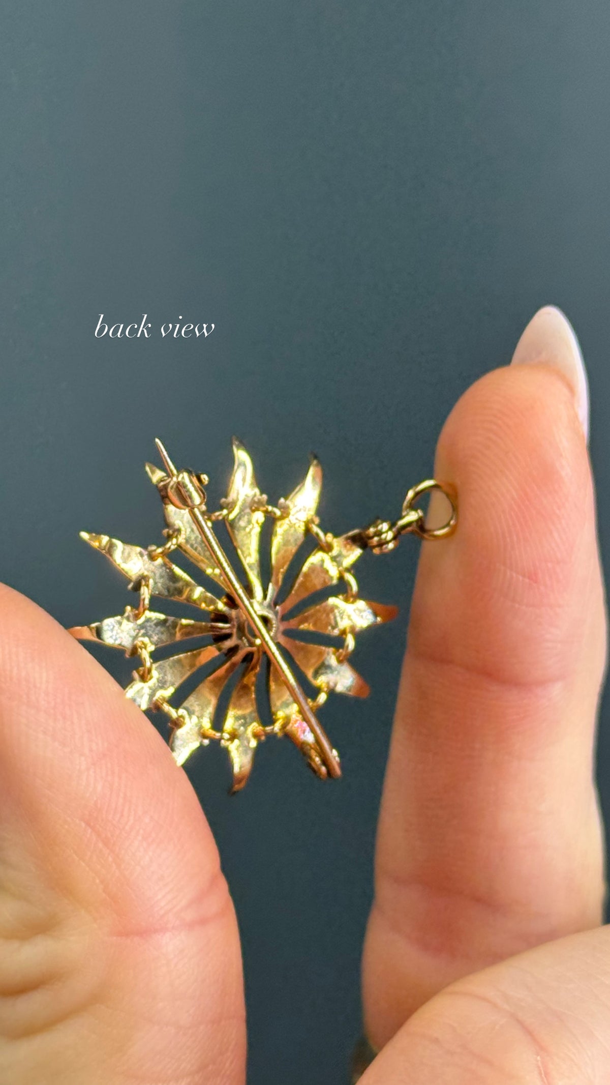Antique 14k Yellow Gold Starburst Conversion Pendant with Old Mine Cut Diamond