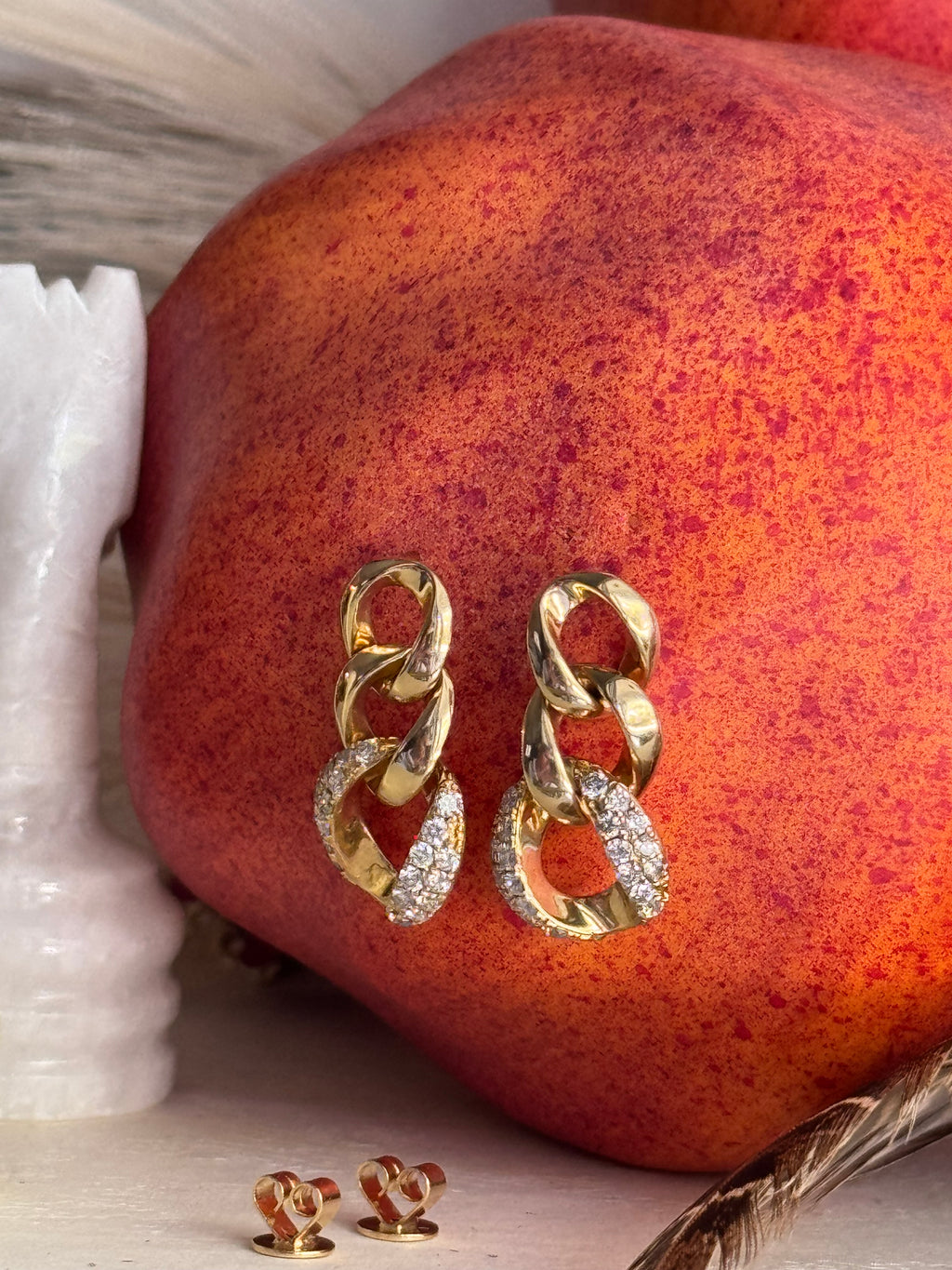 Estate 18k Yellow Gold & Diamond Curb Link Fancy Earrings