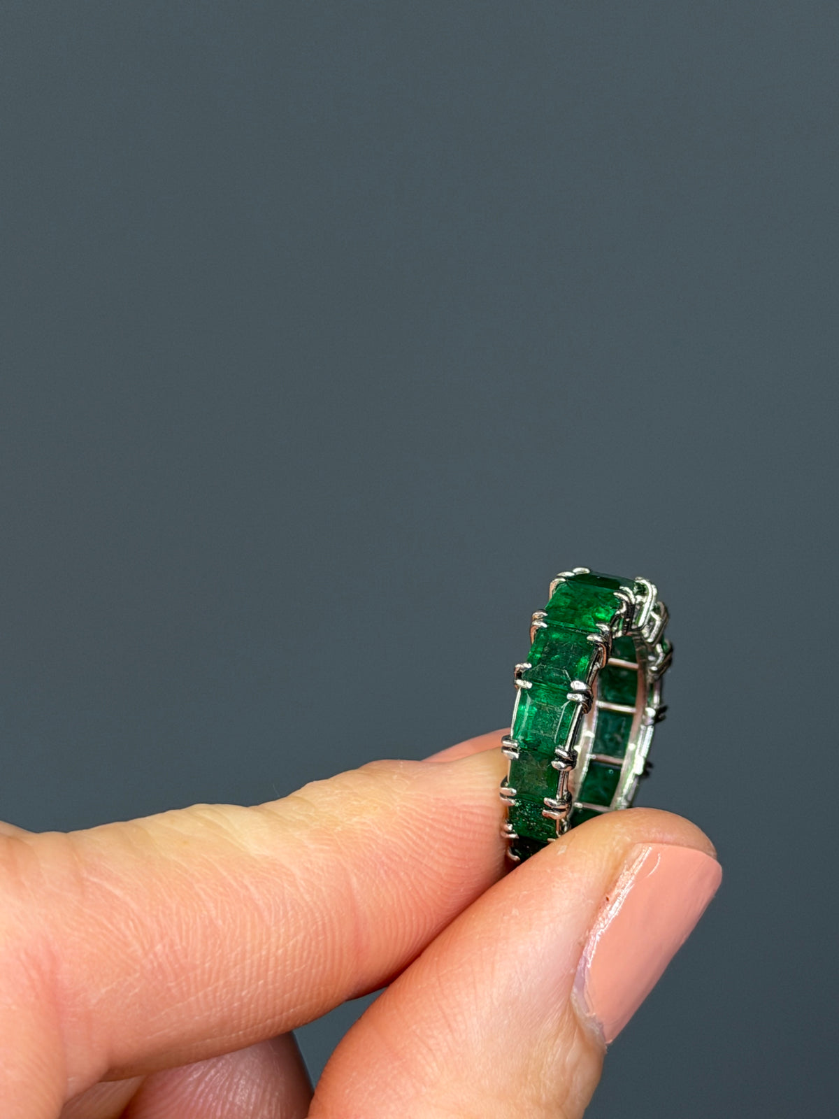 Natural Emerald Platinum Eternity Band