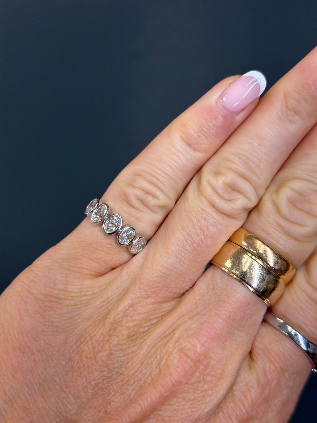 18k White Gold Five-Stone Bezel Set Natural Diamond Ring