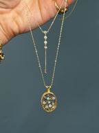 Openwork 18k Yellow Gold and Natural Diamond Pendant Necklace