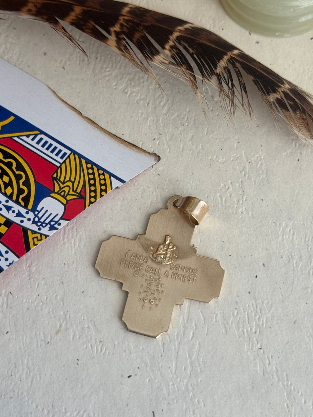 Vintage 14k Gold Sculptural Catholic 4-Way Cross