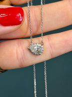 Natural Diamond Pear-Cut Halo Necklace 14k White Gold