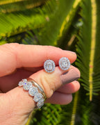 14k White Gold Natural Diamonds Halo Stud Earrings