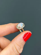 Vintage 14k Yellow Gold Natural Opal and Diamond Halo Ring