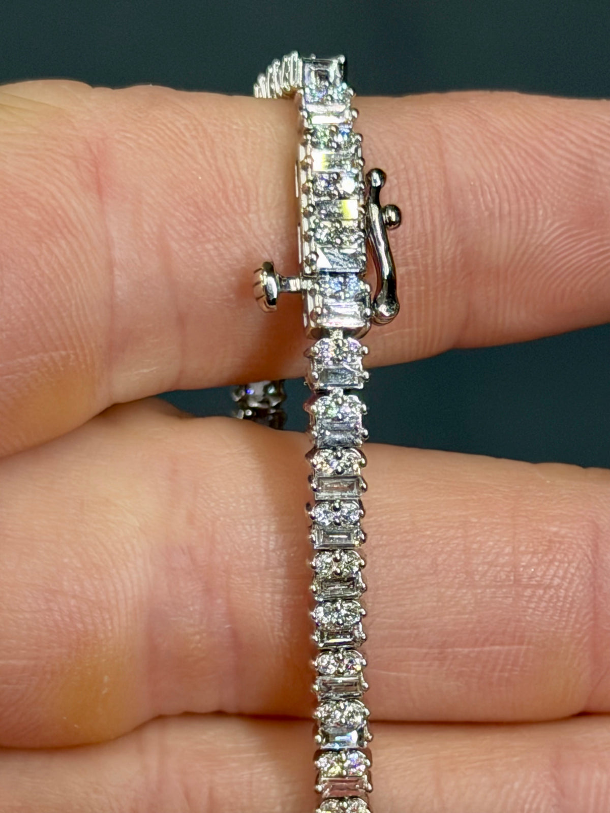 Baguette and Round-Cut Natural Diamond Tennis Bracelet 3 cttw 14k White Gold