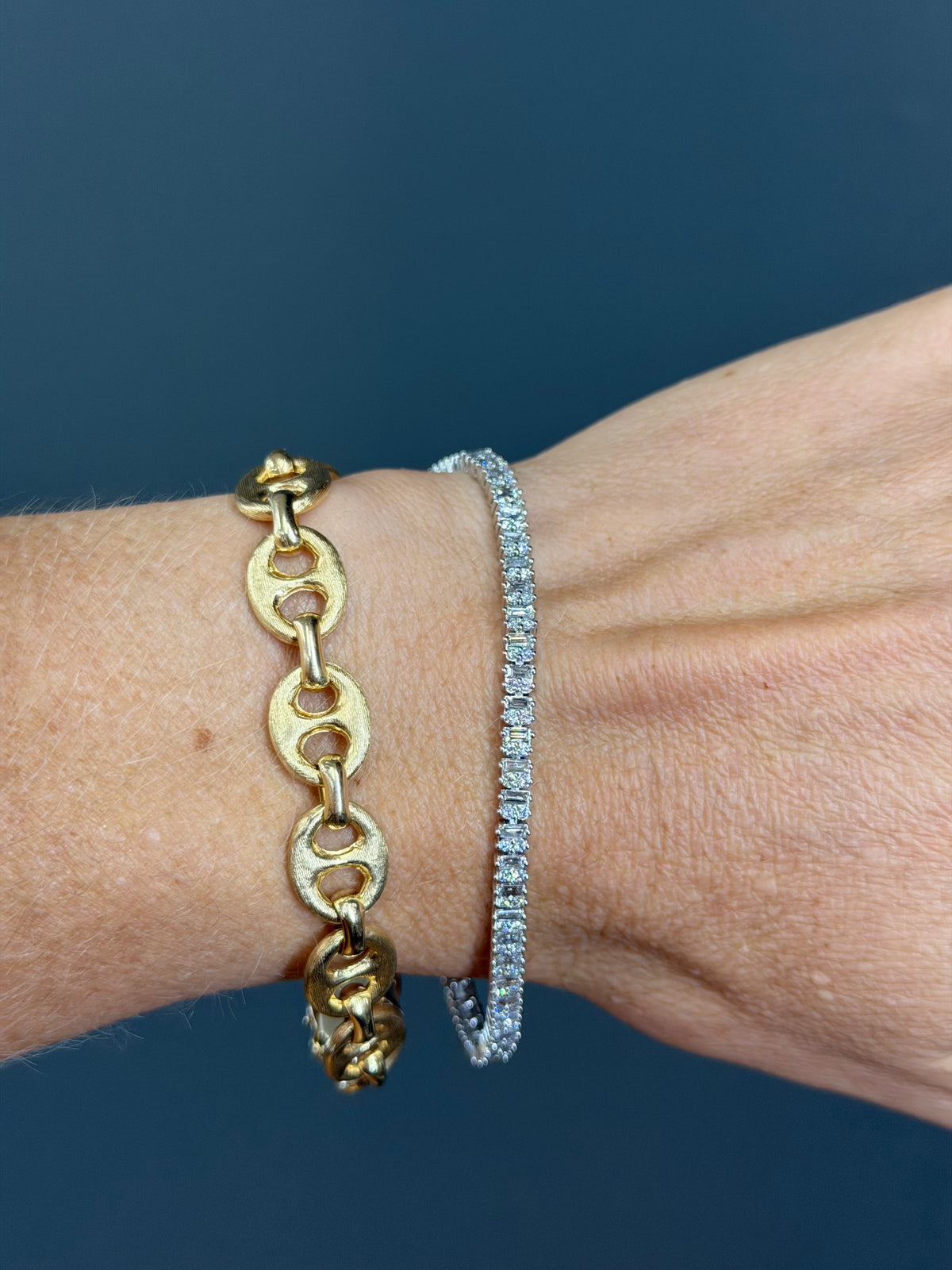 Baguette and Round-Cut Natural Diamond Tennis Bracelet 3 cttw 14k White Gold