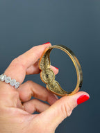 Vintage Natural Diamond and Blue Enamel Hinge Bangle 14k Yellow Gols