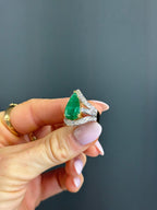 Estate Natural Pear-Cut 6.5 carat Emerald with 2 carats Natural Diamonds in 18k Yellow Gold