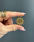 Antique 14k Yellow Gold Starburst Conversion Pendant with Old Mine Cut Diamond