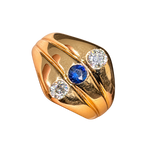 Vintage 3-Stone Natural Sapphire and Diamond Ring