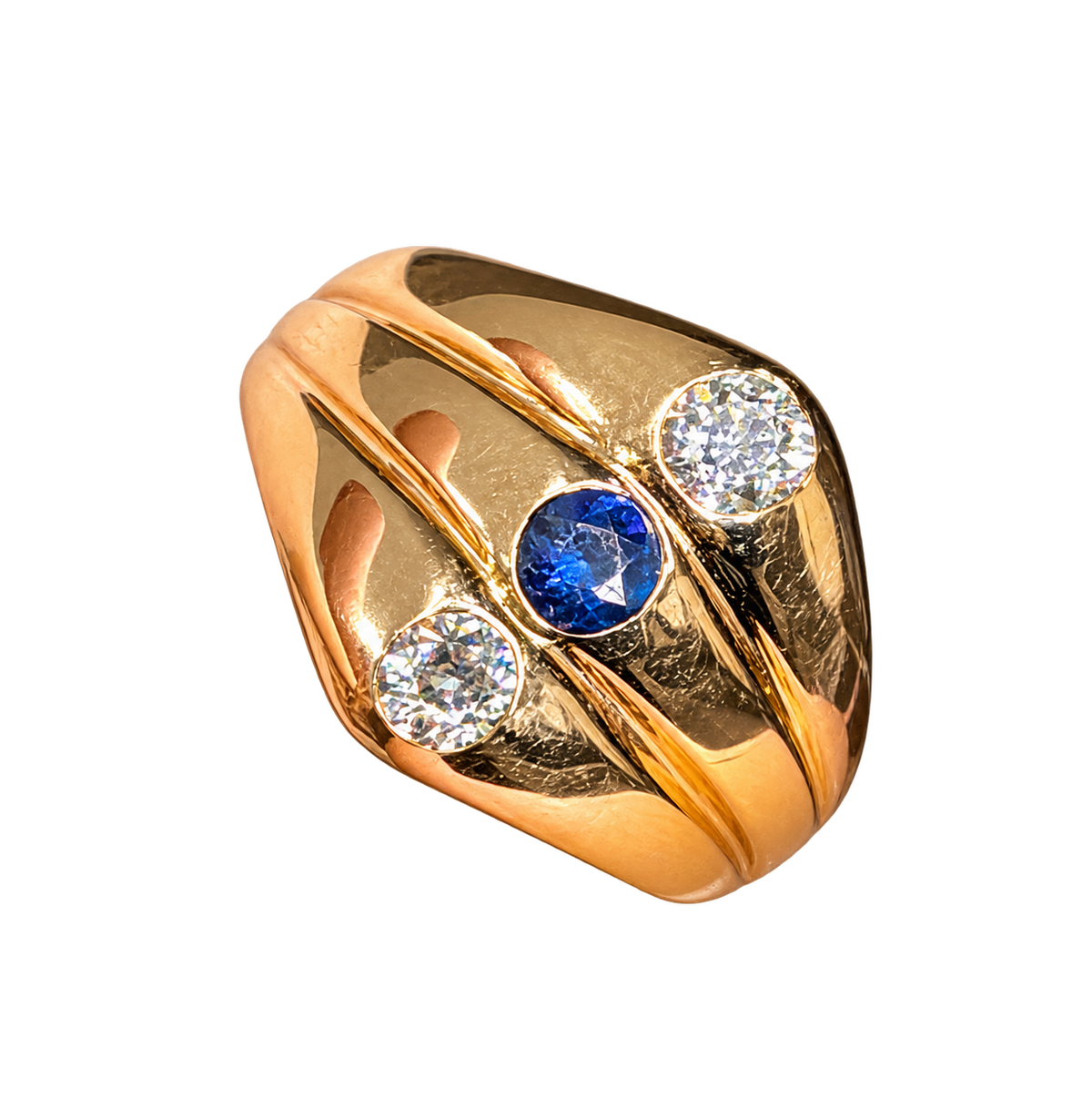 Vintage 3-Stone Natural Sapphire and Diamond Ring