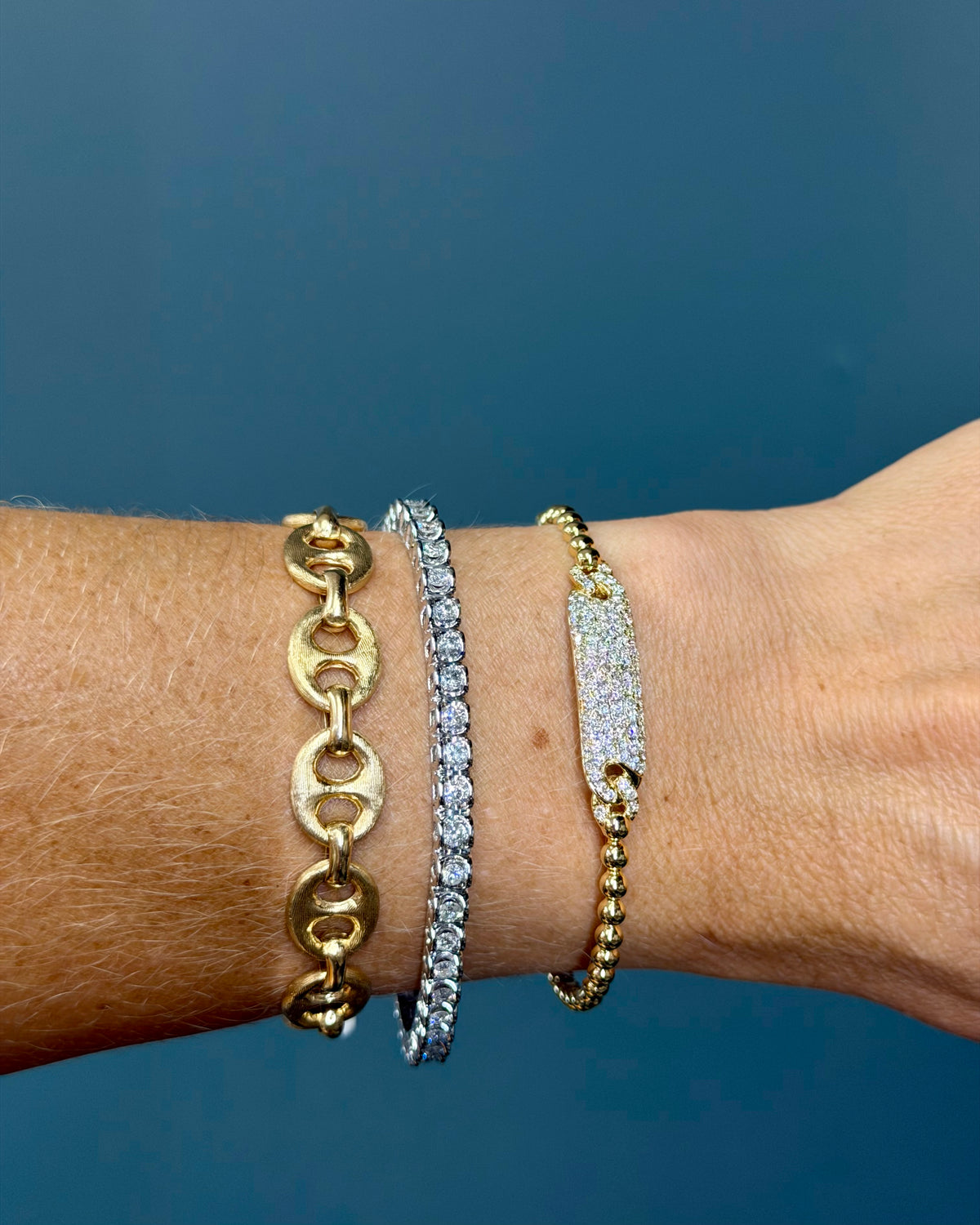 14k Yellow Gold Braided Bangle Natural Diamond Pave Bar