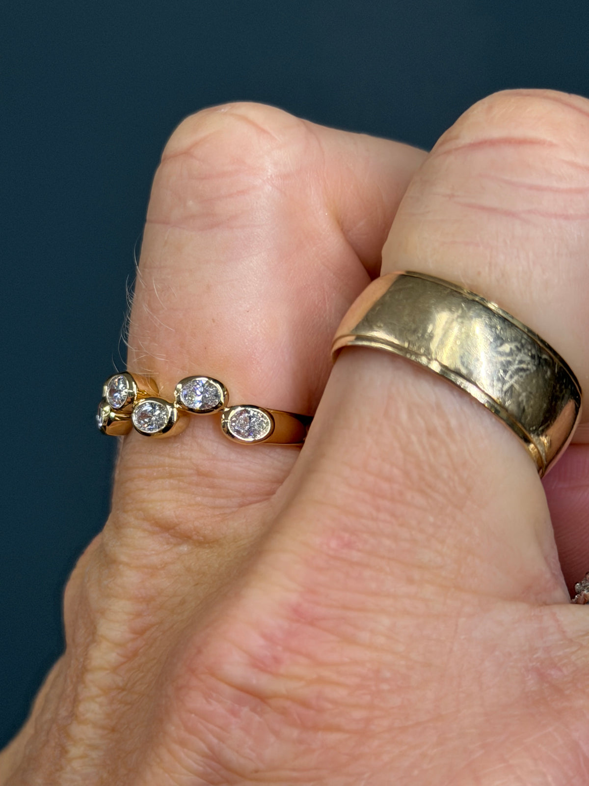 14k Yellow Gold Oval Bezel Set Natural Diamond Ring