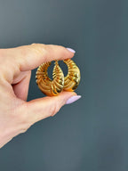 Vintage 14k Yellow Gold Puffy Geometric Pattern Hooops