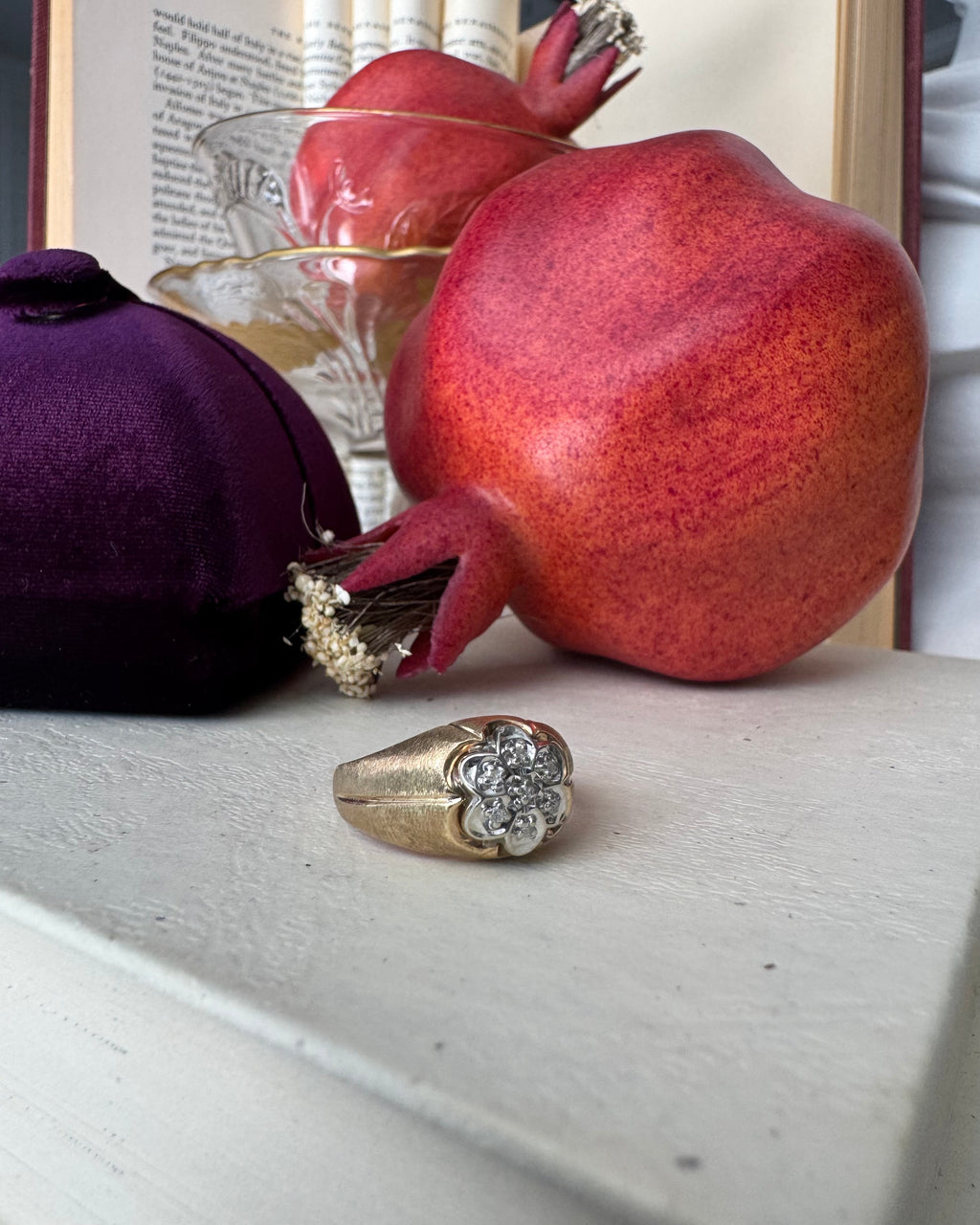 Vintage 10k Yellow Gold & Natural Diamond Cluster Ring