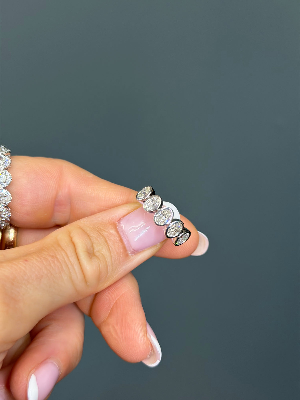 18k White Gold Five-Stone Bezel Set Natural Diamond Ring