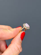 Vintage 14k Yellow Gold Natural Opal and Diamond Halo Ring