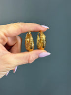 Vintage 14k Yellow Gold Puffy Geometric Pattern Hooops