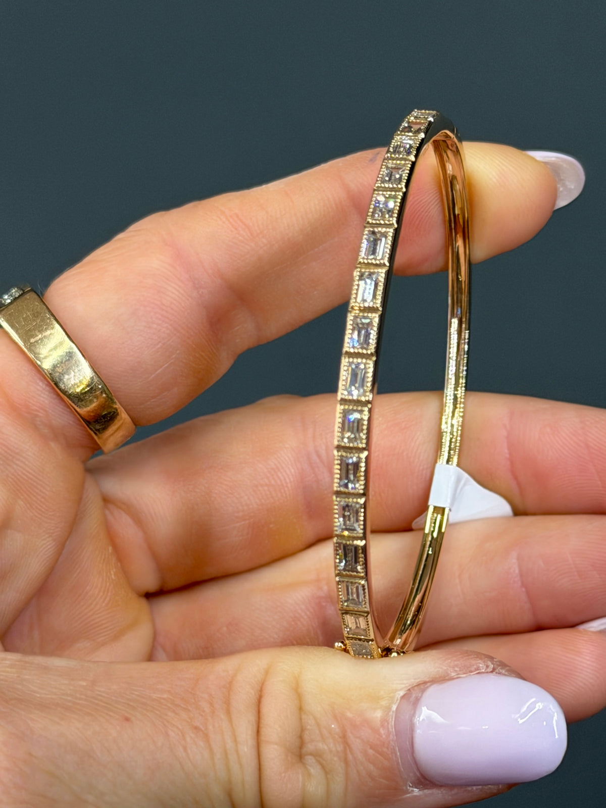 14k Yellow Gold Emerald Cut Natural Diamond Bangle Bracelet
