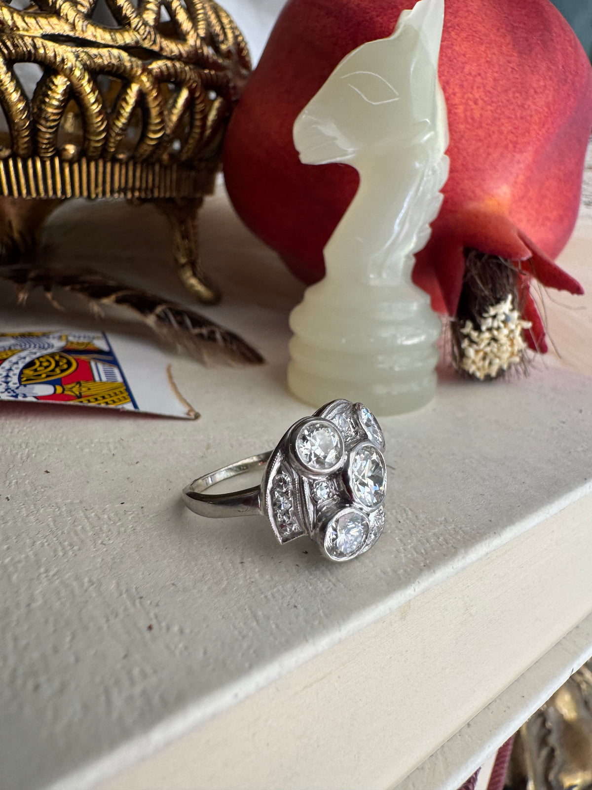 Antique 14k White Gold & Old Mine Cut Diamond Ring